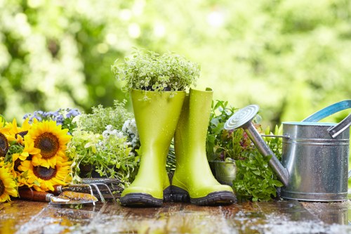 Professional landscapers planning a commercial project